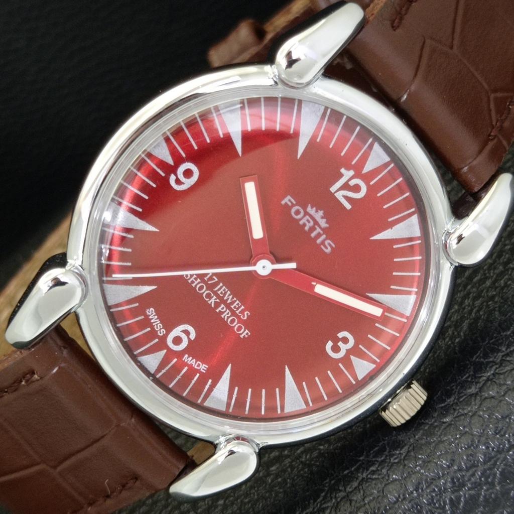 VINTAGE HAND-WINDING REFURBISHED SWISS MENS RED COLOR DIAL WATCH A700860-5 R205a-a700860