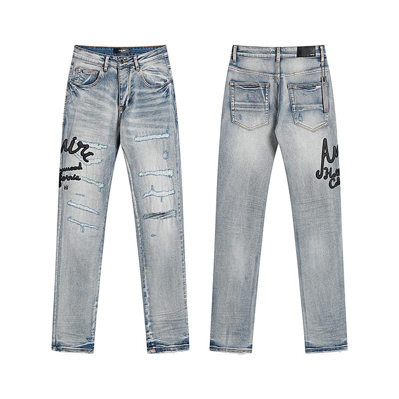 Purple Brand Ink Printing Meichao High Street Retro Ripped Casual Trend Denim Horn Pants Small Feet