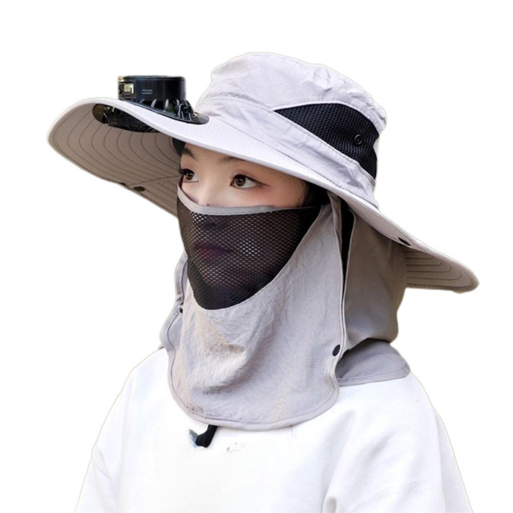 Neck Protection Sun Hat with Solar Fan Digital Display Screen Face Cover Bucket Hat  Hiking