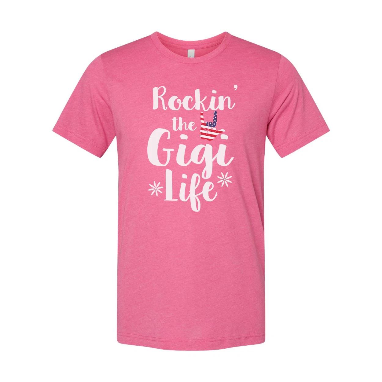 Unisex Graphic T Shirt Rockin The GiGi Life With American Flag Hand Sign Design M