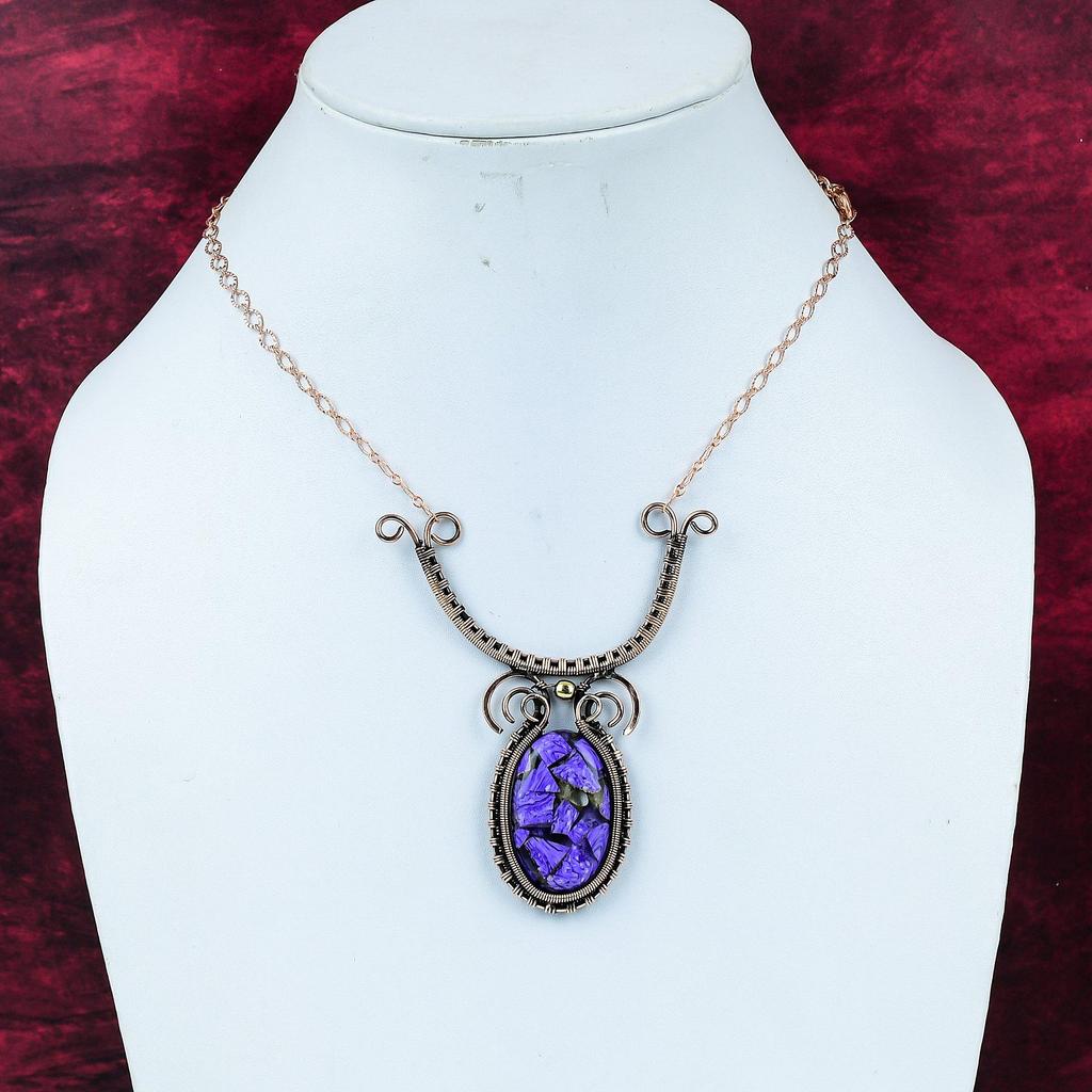 Copper Charoite Necklace Copper Wire Wrapped Necklace Adjustable Chain Necklace Handmade Copper Jewelry Gifts For Mom Latest Design Necklace