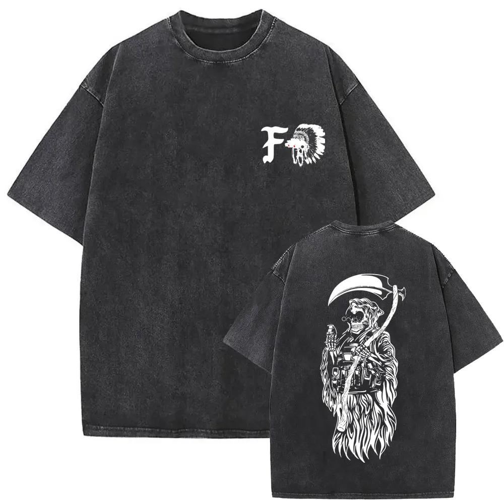 Fashion Vintage Washed Forward Observations Group Battle Tribe From The Grave Pull Over Print T-shirts Skeleton Bigsize