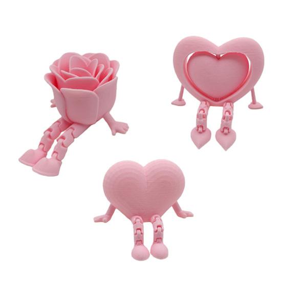 

3 шт. 3D-друкована прикраса на День святого Валентина, шарнірна рожева фігурка серця-троянди з гнучкими ніжками для декору офісу, дому, полиці, подарунок для закоханих 1 Set