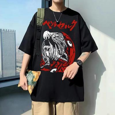 Guts and Griffith Graphic T-shirt Berserk Tshirt Unisex Women Black Cartoon Short Sleeve Harajuku Anime Unisexga Pure Cotton T Shirt