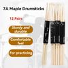 12 Pairs 7A Maple Wood Drum Sticks Classic High-quality Drumsticks for Adults and Beginners