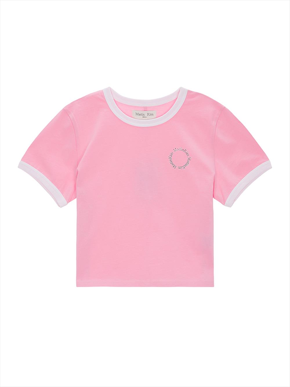 [Matinkim] Circle Logo Ringer Crop Top in Pink FREE-PINK