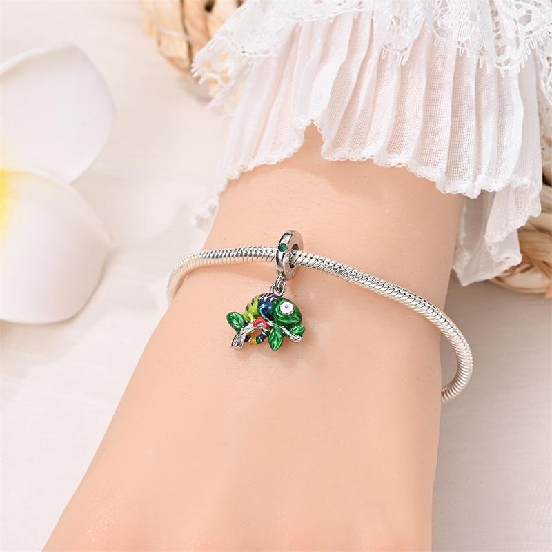 100% Copper Colorful Chameleon Animal Charms Beads Fit Qikaola Original Bracelets Diy Birthday Jewelry Making