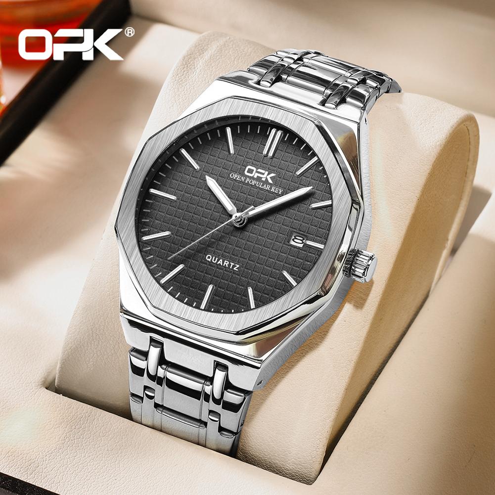 OPK 8139 Luxury Man Watch Luminous Waterproof Stainless Steel Auto Date Business Classic Quartz Men's Wristwatch