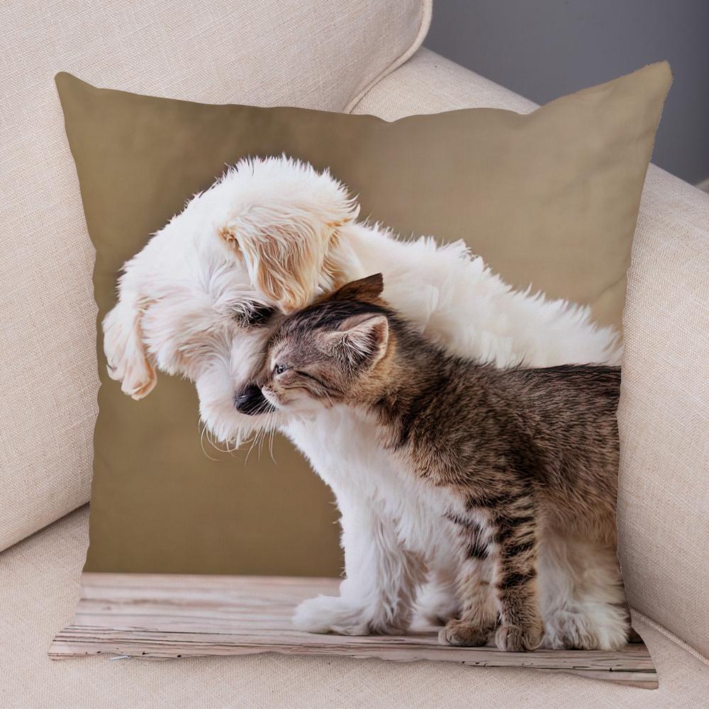 Cute Cat Dog Photo Cushion Cover Realistic Animal Portrait Print Soft Blend Sofa Living Room Bedroom Home Decor Throw PillowCase