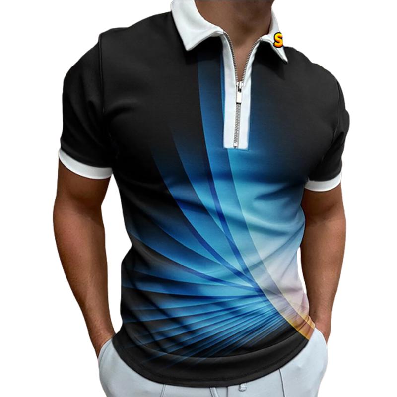 

Повседневная футболка с лацканами, молодежная мужская модная футболка на молнии, футболка с коротким рукавом, мужская футболка с 3D фиолетовым светящимся принтом 8XL небесно-голубой