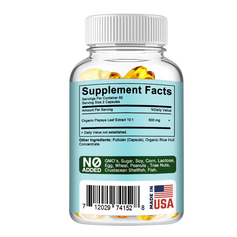 Pslalae Organic Papaya Leaf Extract Capsules 600mg 120 Count — 10:1 Concentrated Superfood with Enzymes