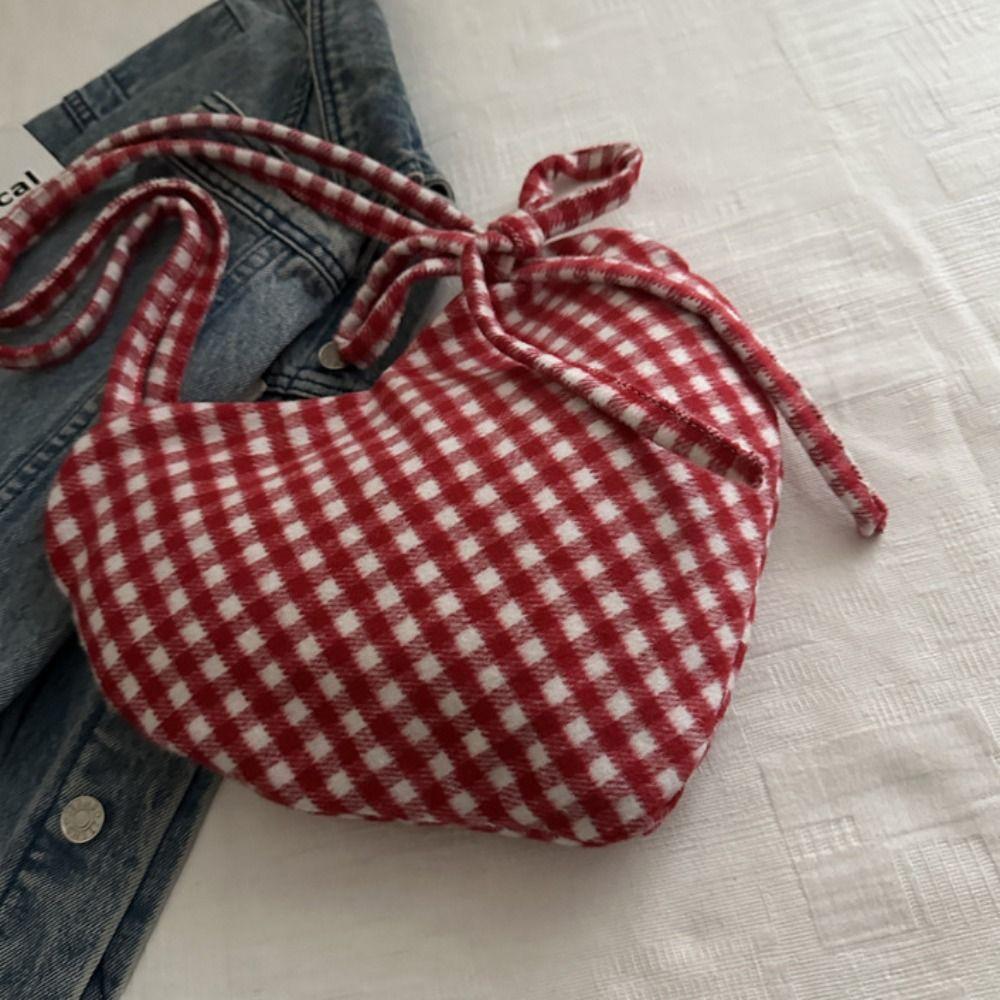 Printed Red Plaid Tote Bag Cloth Women's Handbag Fashion Heart Shoulder Bag  Female