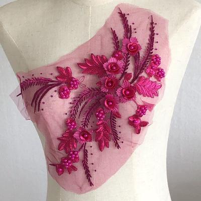 Three-Dimensional Flower Cloth Stickers Beaded Dress Dance Clothes Decoration Patch Accessories Rhinestone Lace Wedding Mesh Fabric Embroidered