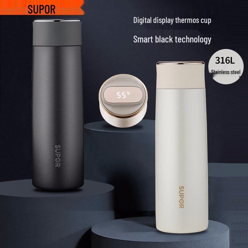 Supor Thermal Mug, High Vacuum Insulated, Copper Core, 316L Stainless Steel, LED Temperature Display, KC43HW10.