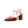 Nieten High Heels neue hohle mittelhohe bequeme Braut Einzelschuhe spitze Zehenpartie Taschenkopf Sandalen Damen Sommer