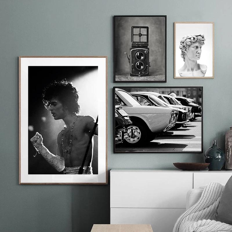 Vintage-Mode Kunst Poster Und Druck Sexy Frau Auto Kamera Prinz Nordic Dekoration David Porträt Leinwand Malerei Wand Bilder