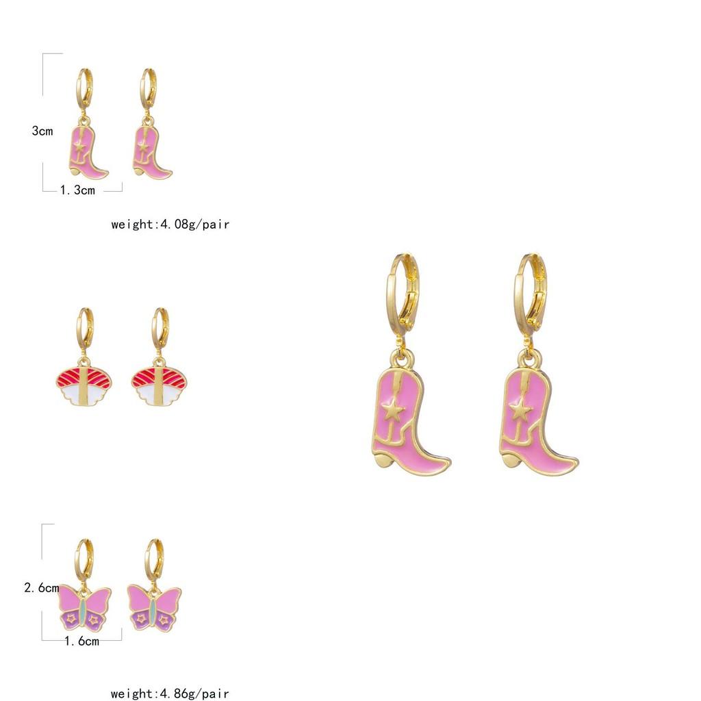 Stylish European And American Alloy Earrings With Geometric Shapes Rose Butterfly Cloud Design