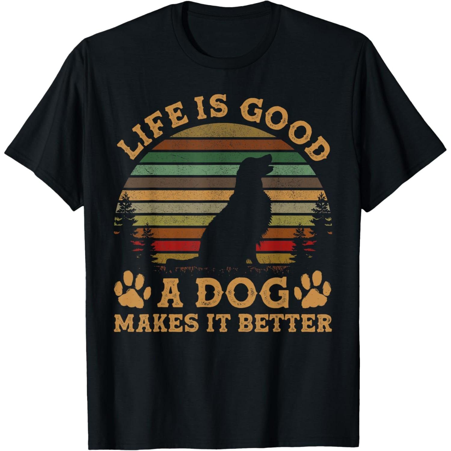 

Dog Lover Life Is Good Makes It Better Vintage Graphic TShirt Men Casual Cotton Tee XXXXXL