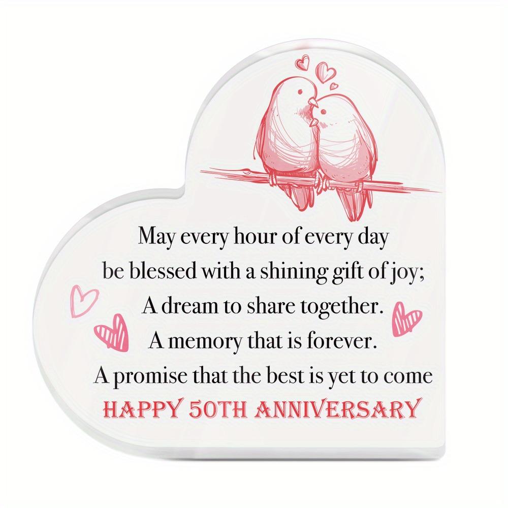

1pc Heart-Shaped Acrylic Anniversary Sign with Romantic Bird Illustration, Happy 50th Anniversary Text, Ideal for Home, Farmhouse 10*10cm