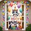 Cat Birthday Decorations Door Cover Banner Colorful Kitten Balloons Let's Pawty Happy Birthday Backdrop for Cat Lover Kitty Cats Pawty Bday Party
