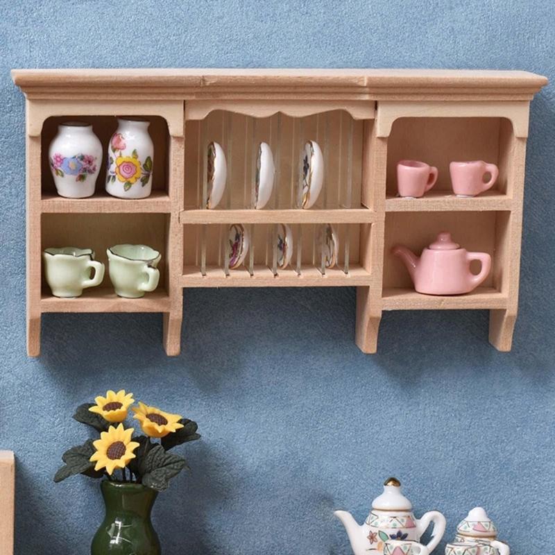 Display Shelf Miniature Display for 1:12 Scale Dollhouses, Perfect for Pretend Play and Display Realistic Wood Furniture