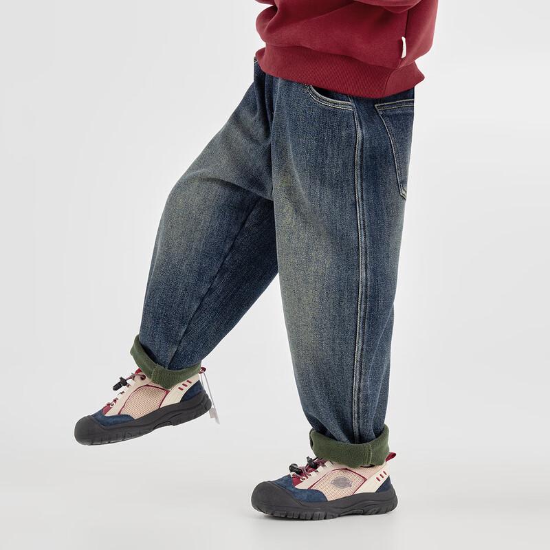 Boys' Vintage American-Style Embroidered Fleece-Lined Denim Harem Pants