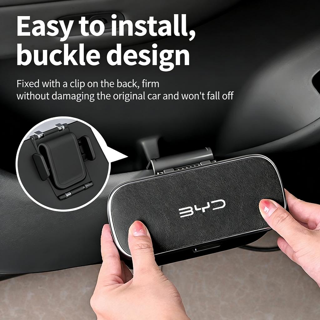 Car Trash Can with Button Lid for R All BYD Models (Han, Tang, Dolphin), Wet & Dry Dual-Use Car Storage Box & Bag
