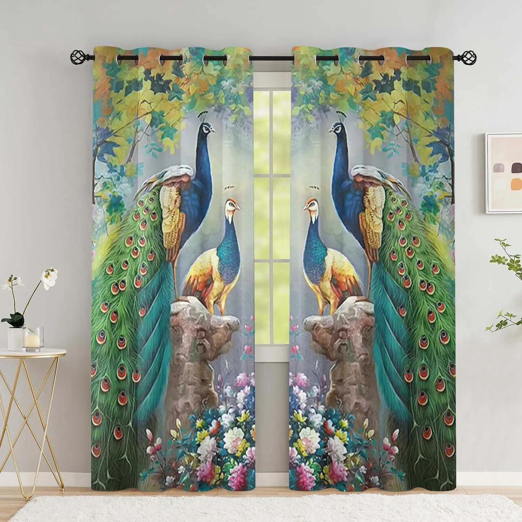 Peacock Flower Curtains for The Bedroom Animal Drapes in Living Room Curtin for Window Home Decor High Shading New Pattern