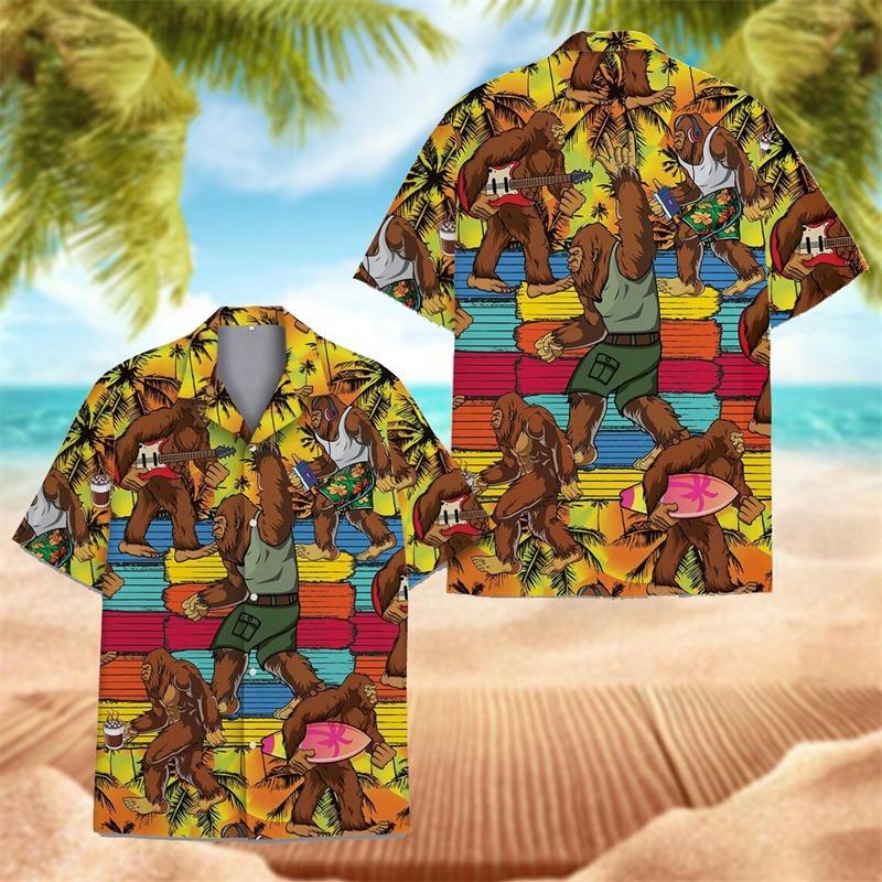 Camicia Hawaiana Estiva Unisex Gatto Pizza Dachshund Fantasia Divertente Casual Aloha Camicia Street Beach Vacanza Tendenza Moda Top Uomo