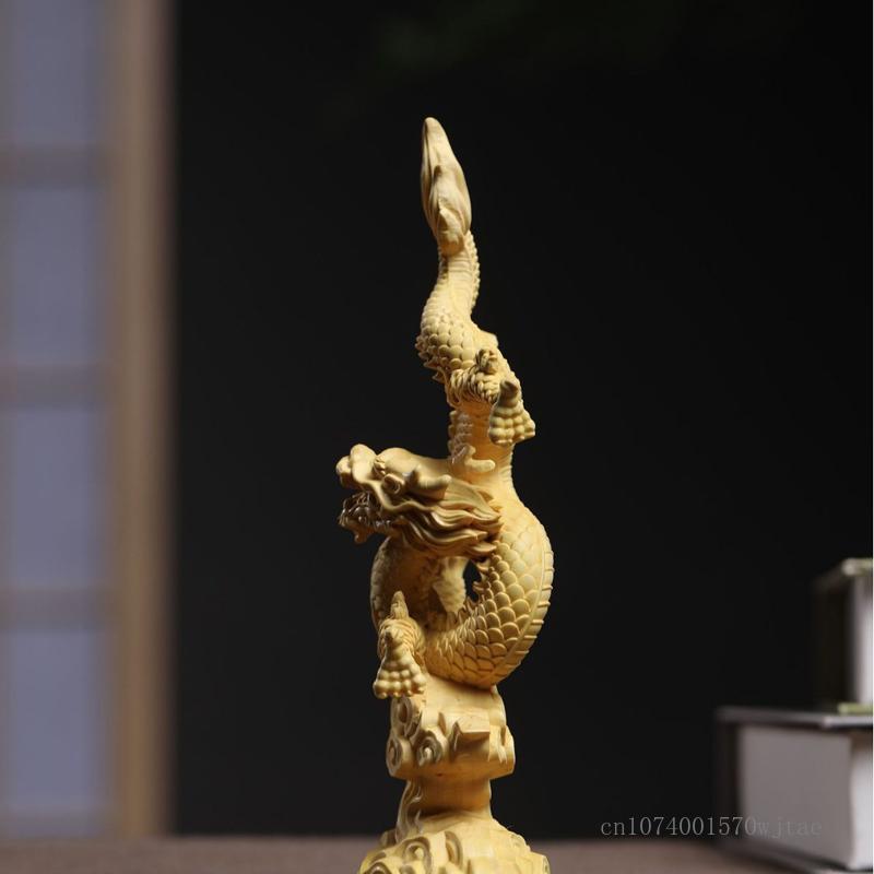Yellow Poplar Wood Hand Carving Crafts Creative Dragon Shape Sculpture Decor South American Boxwood, Dragon Year Decoration, 1Pc