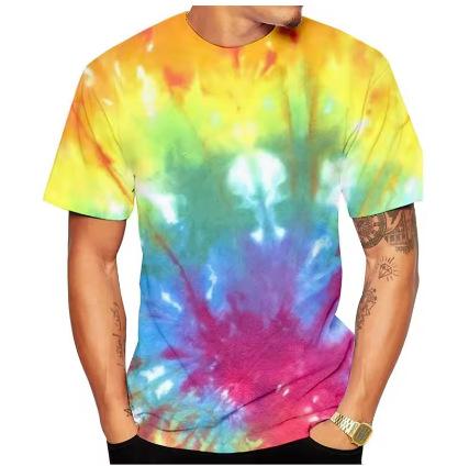 Fashion Women s T-Shirt 3D Printed Vintage Dye T-Shirt Men s Colorful Pattern T-Shirt Summer and XXS