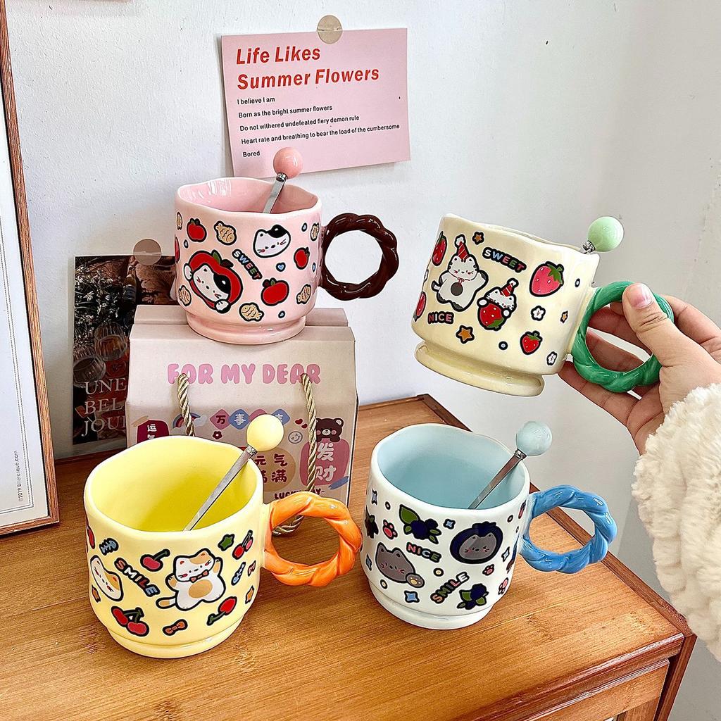 Cute Cartoon Doodle Style Ceramic Cup Household Mug Creative Souvenir Opening Birthday Gift Water Cup Women