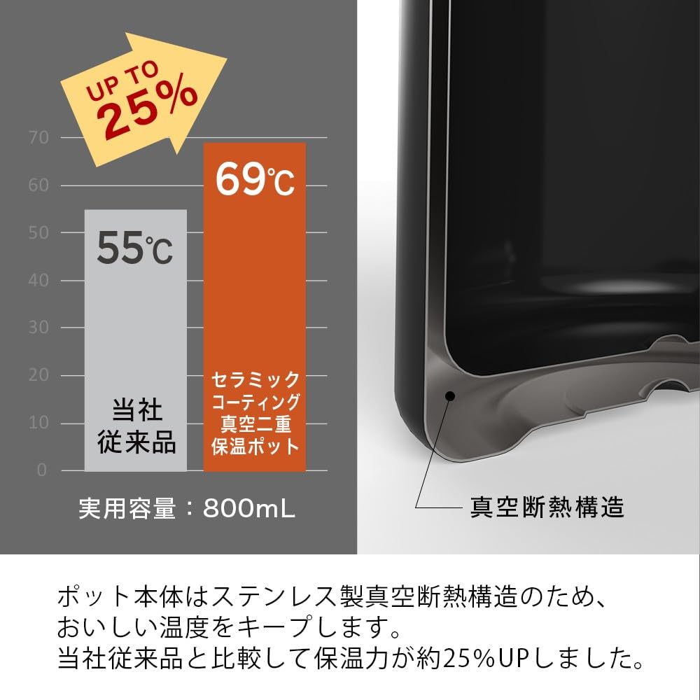 Hario Thermische Keramik Genießen die Köstlichkeit von frisch gebrühtem Geschenkverpackungsmodell Kanne, Beschichtung, Vakuum, Doppelschichtig, Kaffee, Fassungsvermögen/800ml,