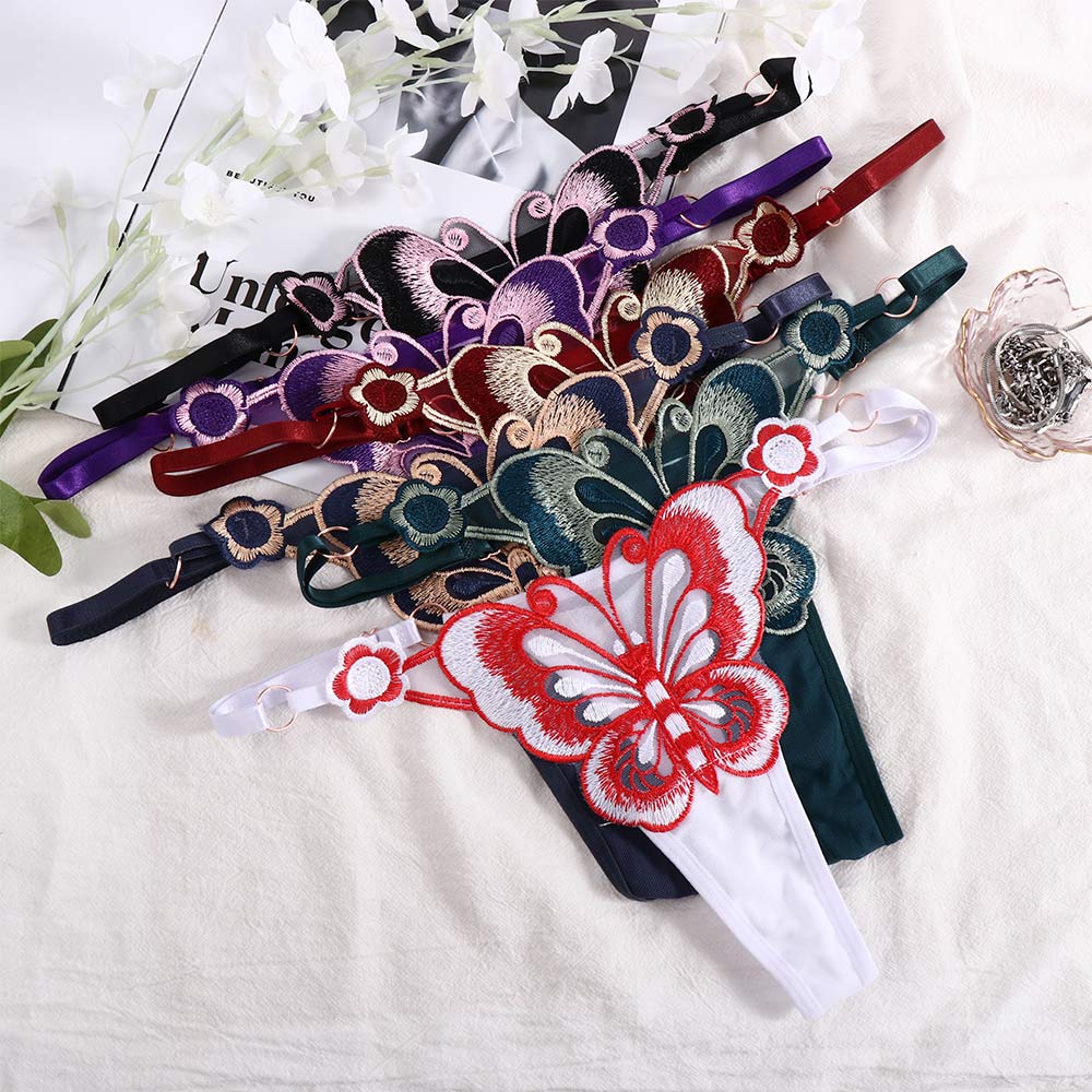 Butterfly Pattern Briefs Embroidery Solid Color Sexy Underwear Lingerie Women Panties Underpant