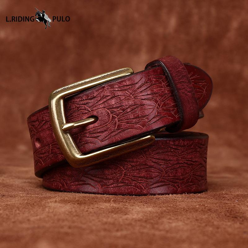 Personalized Carved Design Thickened Retro Genuine Leather Belt Men's First Layer Cowhide Casual Belt