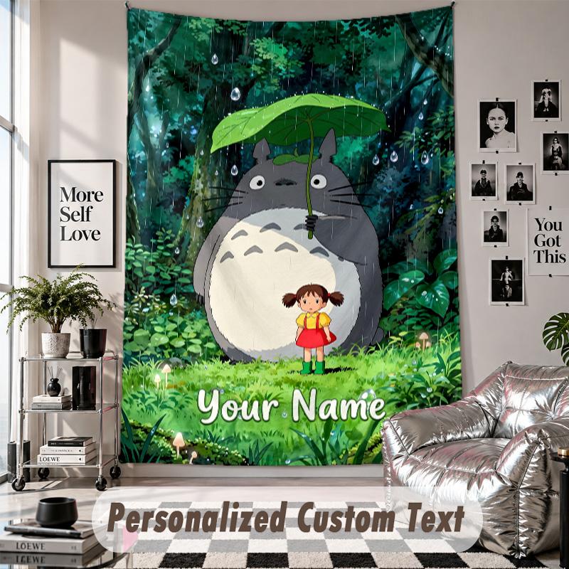 Custom Tapestry Wall Hanging, My Neighbor Totoro Personalized Name Text Home Wall Decor