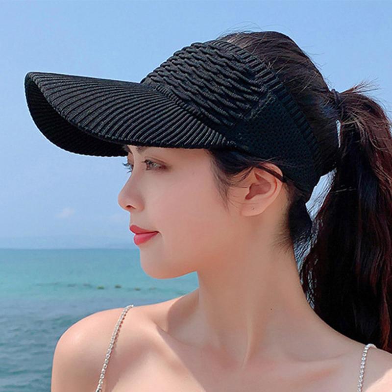New Women Hollow Out Knit Dome Bucket Hat Wide Brim Foldable Beach Caps Summer Sun Hat Outdoor Baseball Cap