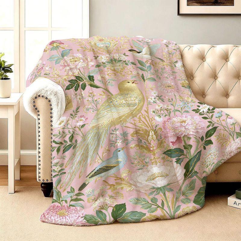 VIKAMA Floral Flannel Blanket for Bedroom Dormitory Nap Sofa Throw Blanket Air Conditioner Camping Travel Blanket Home Decor