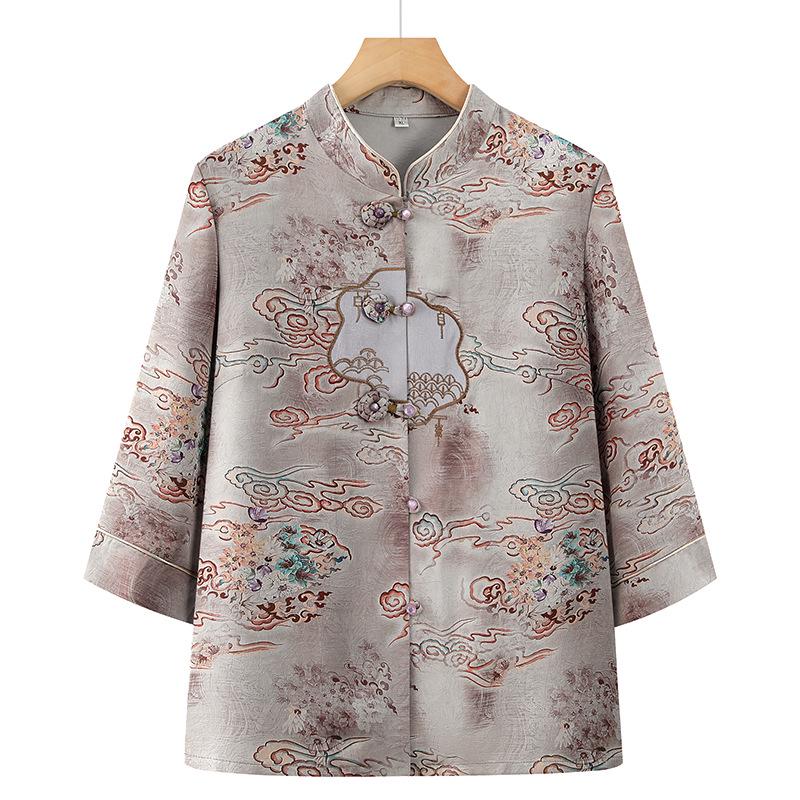Grandma s Summer Seven-Sleeve Chinese Top - Women s Lightweight Cardigan XL (Recommended for 40-52.5 kg) кофейный