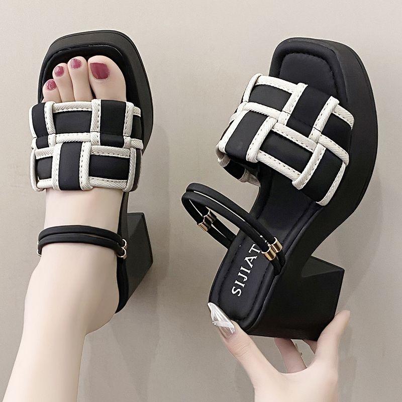 Square Heels 9CM Open Toe Sandals for Women Vintage  Designer On Offer Luxury 2025 Casual Summer Woman Shoes  Beach Shoes