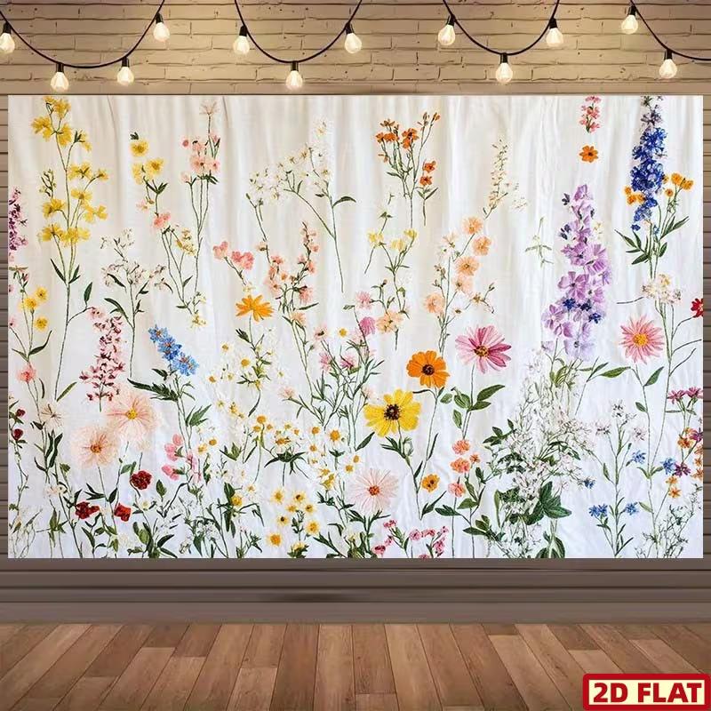 

Colorful Wildflower Botanical Tapestry Watercolor Floral Background Cloth for Photoshoot, Baby Shower and Room Decor 47.2x31.5inch/120*80cm
