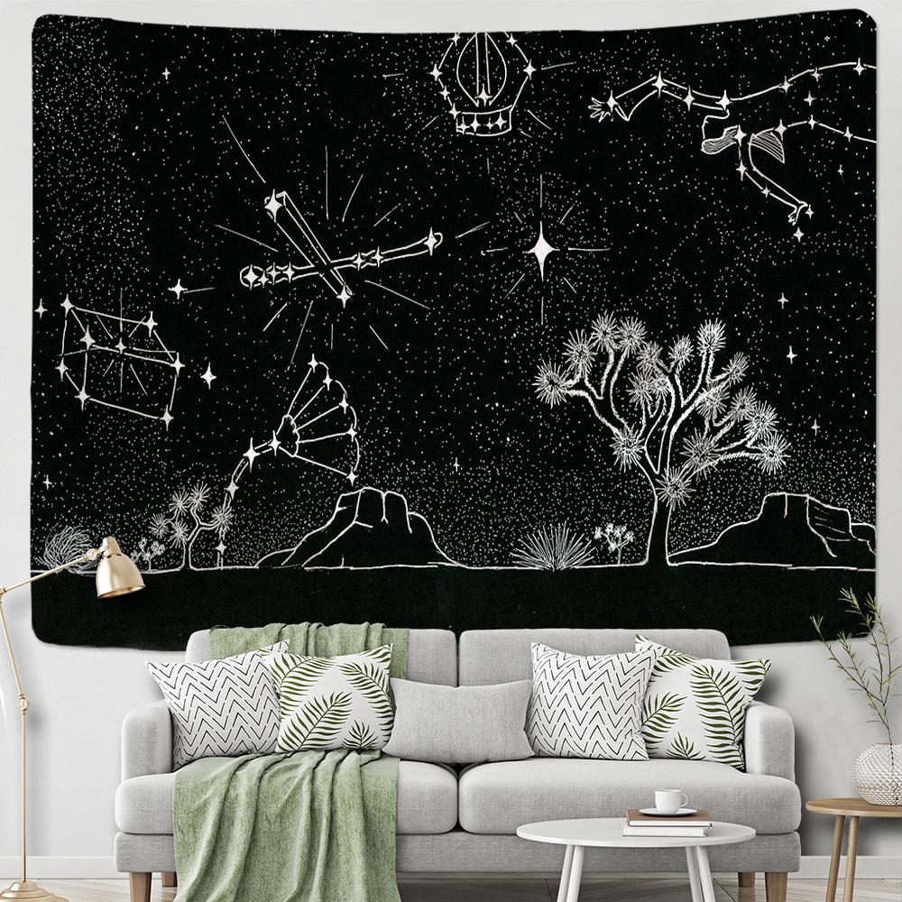 Sun Moon Tapestry Black White Starry Sky Wall Hanging Astrology Divination Matwitchcraft Hippie Mandalas Psychedelic Taiji Decor