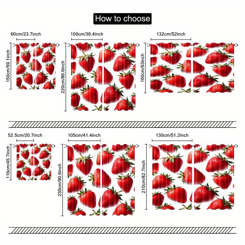 2Pcs Polyester Strawberry Red Strawberry Printing Window Curtains Birthday Party Decoration Backdrop Drapes for Living Room