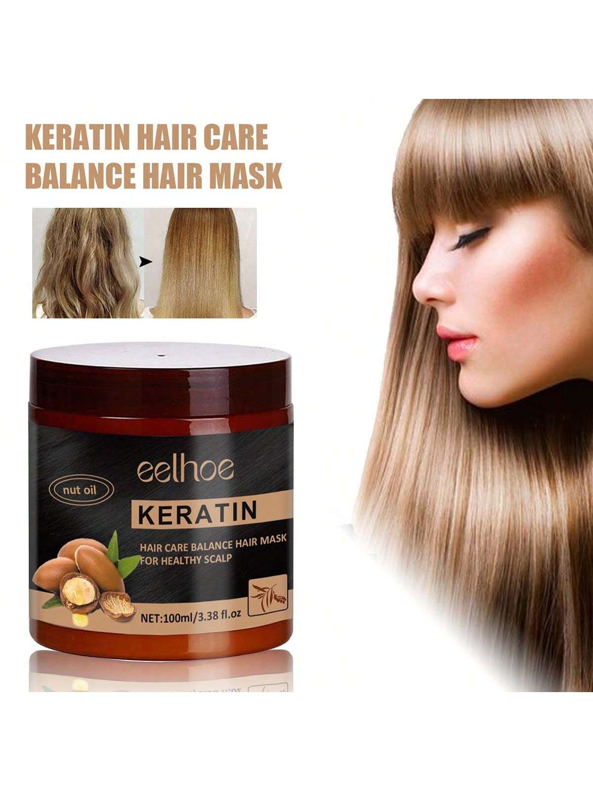 

100 мл Волшебная маска для волос Восстанавливает повреждения, восстанавливает мягкий уход за волосами для всех типов волос Кератиновое лечение кожи головы Brown коричневый