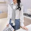 Korean Striped Knitted Warm Shawl Winter Female Blouse Shoulders Fake Collar Cape Knotted Scarf Stripe Outerwear