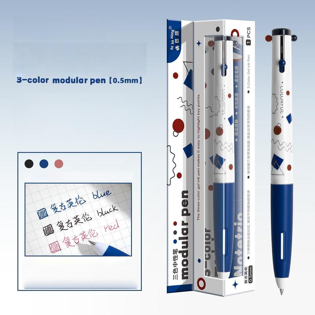 1 Stück Mehrfarbiger 3-in-1 Einziehbarer Gel-Tintenroller 0,5 mm Kugelschreiber Modulare Stifte Glattes Schreiben Multifunktion für Notizen Schreibwaren