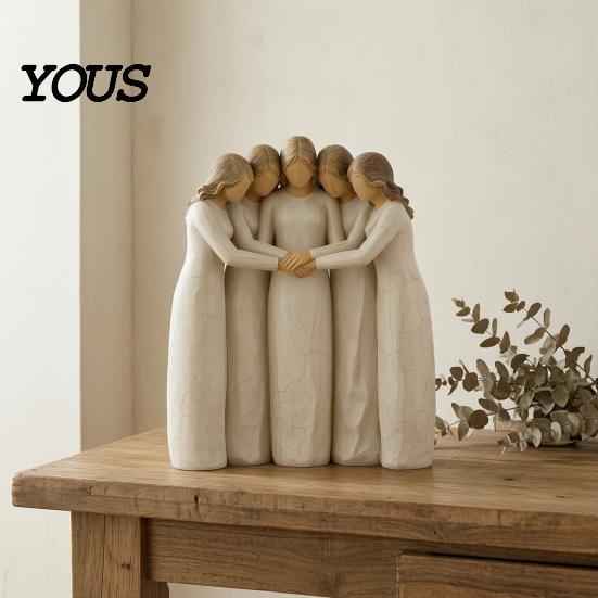 Decorative Tabletop Figurines Sisterhood Wooden Figurine, Handcrafted Friendship Sculpture for Living Room Statues Bedroom Ornament, Warm Home
