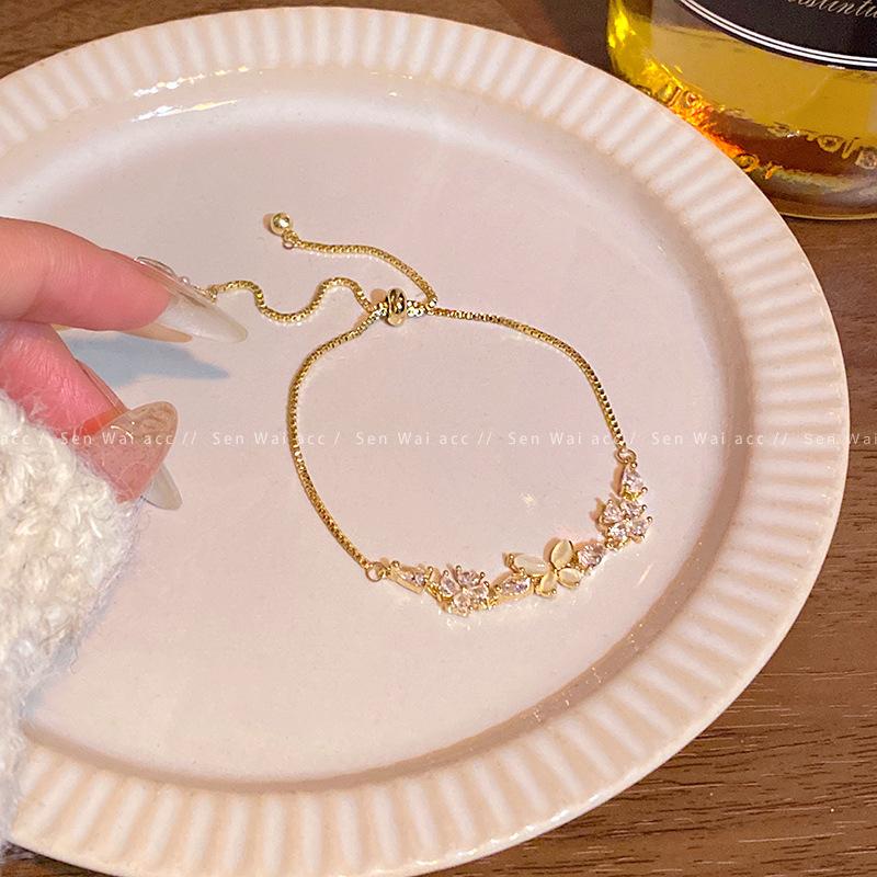 ins wind opal butterfly bracelet women s light luxury super flash zircon bracelet retro temperament jewelry