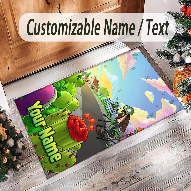Personalized Crystal Velvet Carpet Custom Name Text,Plants vs. Zombies Anti Slip Area Rug For Home Decoration