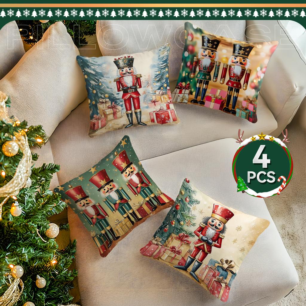 Christmas Nutcracker Pillowcase Printed Polyester 45X45Cm Throw Pillowcover Decorative Sofa Cushion Pillowslip Home Decor